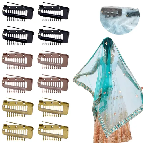 Vista 7 de Clips Dupatta grandes y resistentes, clips para peluca, clip de velo para iglesia blanca, chunni dupatta pines para cabeza novias cortas