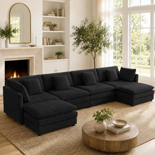 Vista 10 de Mjkone Sofá modular en forma de U de 148 pulgadas con otomana móvil, cómodo sofá modular de gran tamaño con cojín de doble capa, sofás de asiento