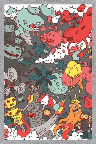 Vista 12 de Trends International Party Pooper - Póster de pared, 22.4 pulgadas de largo x 14.7 pulgadas, versión enmarcada en madera de granero Versión