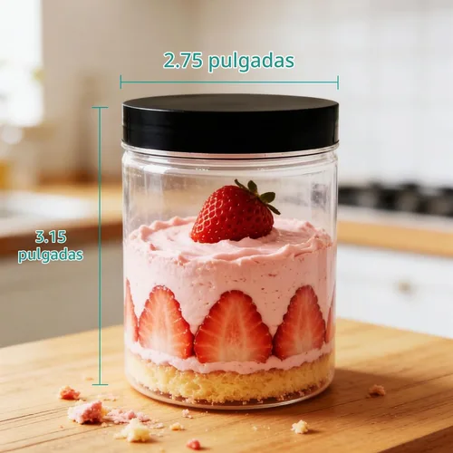Vista 3 de Paquete de 12 tarros de plástico de 8 onzas con tapas, recipientes de almacenamiento transparentes de boca ancha con tapas negras, tarros