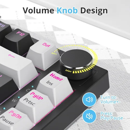 Vista 5 de Junta de teclado 75 % montada con almohadillas absorbentes de sonido, teclado mecánico RGB compacto de 82 teclas con cable para juegos, enchufe