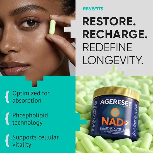 Vista 4 de AGERESET NAD Suplemento NMN Alternativo Liposomal + Gotu Kola para Mujeres y Hombres con Resveratrol, Quercetina, Gotu Kola