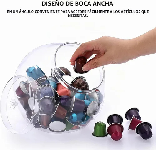 Vista 4 de ELLDOO Tarro de almacenamiento de plástico transparente inclinado con tapa, contenedor de cápsulas de lavandería de boca ancha de 80 onzas, soporte