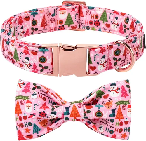 Vista 10 de Lionet Paws Collar navideño para perro y gato con corbatín, suave y cómodo, collar ajustable