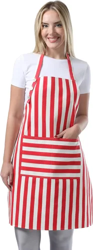 Vista 14 de TOSHEX Delantal de cocina de algodón resistente a las gotas de agua con delantales ajustables para mujeres con bolsillos, delantal de cocina