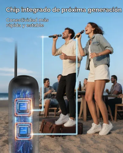 Vista 3 de Micrófonos inalámbricos, micrófono dinámico de mano dual con receptor recargable ultraestable 200 pies de libertad Sin interrupciones Duración
