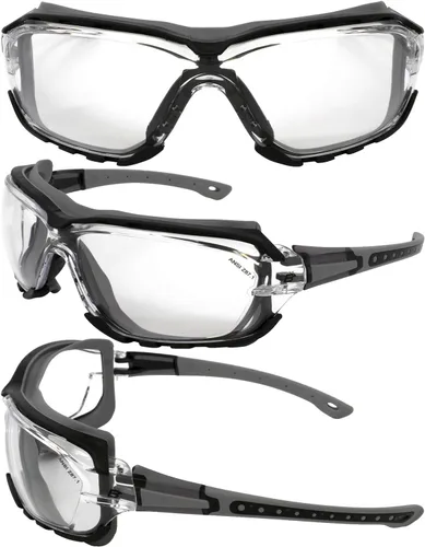 Vista 5 de Birdz Gafas de sol acolchadas de seguridad para motocicleta, color gris con lente transparente