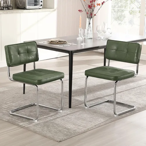Vista 22 de Zesthouse Juego de 2 sillas de comedor de metal industrial, sillas de cocina tapizadas de cuero sintético con base de metal negro, para cocina