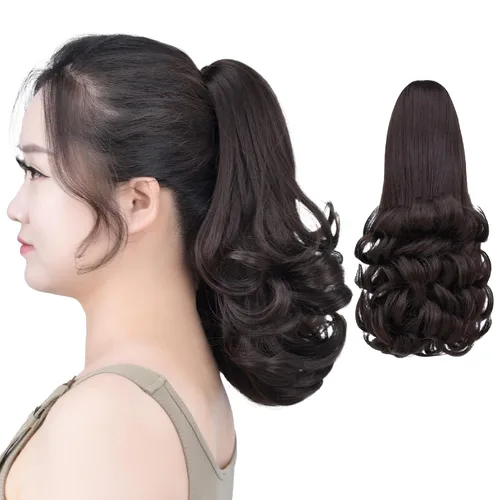 Vista 11 de SYXLCYGG Auburn Clip Cola de caballo Clip Cola de caballo Extensión de cola de caballo ondulado 10 pulgadas 3.5 oz pelo sintético falso pieza