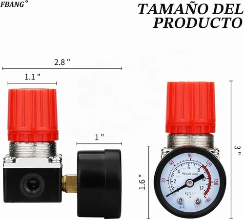 Vista 2 de Regulador de presión del compresor de aire con indicador de dial, medidor de aire de 0-175 PSI para compresor de aire y herramientas de aire