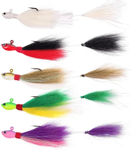 Vista 10 de Bucktail Jigs Saltwater 3Pcs/5Pcs Fish Hair Jig Lure Hooks,Fishing Hair Swimbait Jig Head Deer Hair Jig Surf Fishing for Walleye Striper