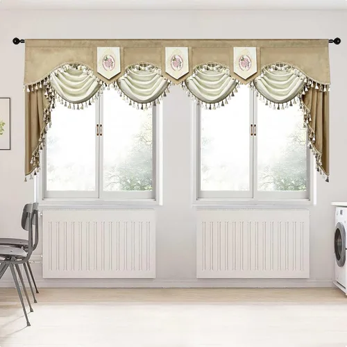 Vista 21 de Gxi Cenefa de cortina de terciopelo beige burdeos para ventanas de cocina, cenefas de cascada de terciopelo, cortinas de ventana para sala de estar