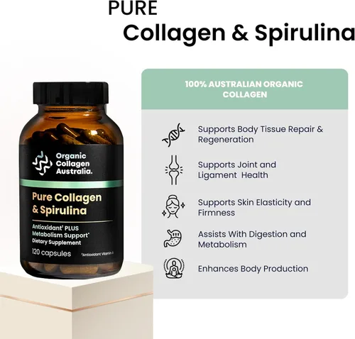 Vista 2 de Organic Collagen Australia Cápsulas de colágeno puro y espirulina – Suplemento rico en antioxidantes para elasticidad de la piel, salud articular