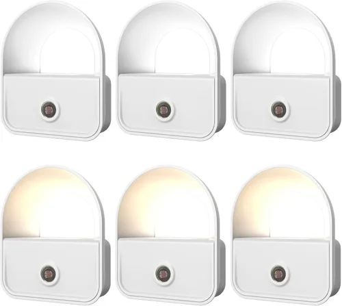 Vista 9 de Paquete de 6 luces nocturnas enchufables, luces nocturnas LED inteligentes con sensor de atardecer a amanecer, luces nocturnas enchufables