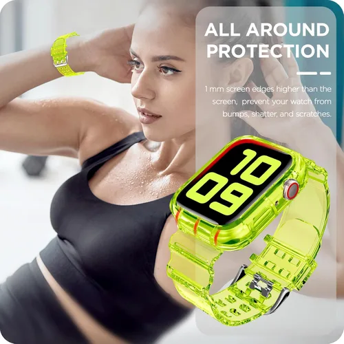 Vista 52 de DABAOZA - Correa transparente compatible con Apple Watch con estuche protector, correa deportiva de TPU con brillo para mujeres y hombres