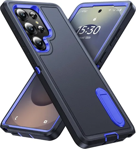 Vista 23 de BaHaHoues Funda protectora de grado militar para Samsung Galaxy S25 Plus con soporte integrado, a prueba de golpes y caídas (morado noche/rosa bebé)