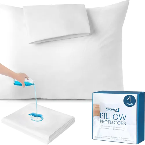 Vista 7 de Moonsea Paquete de 2 protectores de almohada impermeables con cremallera, tamaño estándar de 20 x 26 pulgadas, fundas de almohada, funda