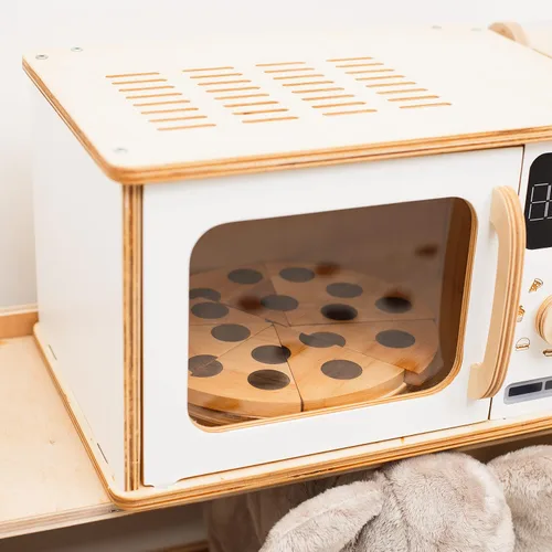 Vista 2 de Horno de microondas de madera para niños, muebles Montessori para niños pequeños, juguete de microondas, madera para niños, sala de juegos de madera