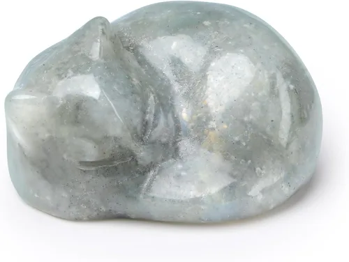 Vista 12 de QINJIEJIE Estatua de Gato de Obsidiana Negra Decoración de Cristales y Piedras Curativas Figura de Gatos Durmiendo Piedra Estatua Regalo Gemas