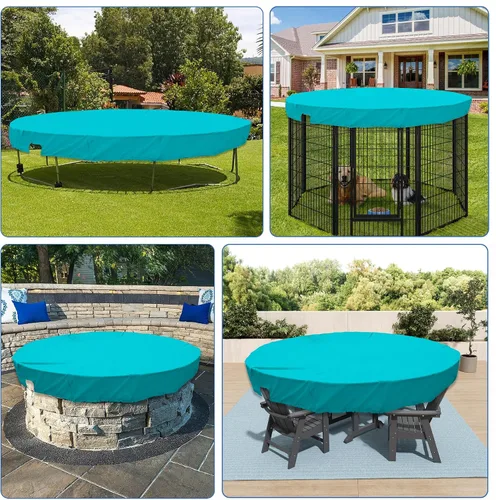 Vista 2 de ECOOPTS Cubierta redonda impermeable de poliéster para piscinas sobre el suelo, protector de cubierta de piscina de invierno (6 pies, turquesa)