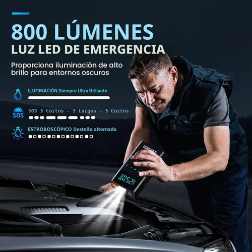 Vista 10 de 6000A batería de coche portátil arrancador con compresor de aire 160PSI 6000A-negro