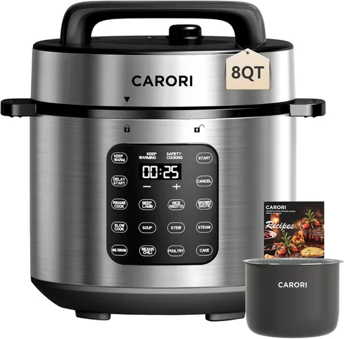 Vista 14 de CARORI Olla a presión eléctrica 9 en 1 de 6 cuartos, olla interior de acero inoxidable, cocina multifunción programable de 12 con diseño