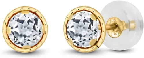 Vista 23 de Gem Stone King Aretes redondos de oro amarillo de 14 quilates con piedra natal Redondos de 0.157 in Aretes de oro para mujeres y hombres