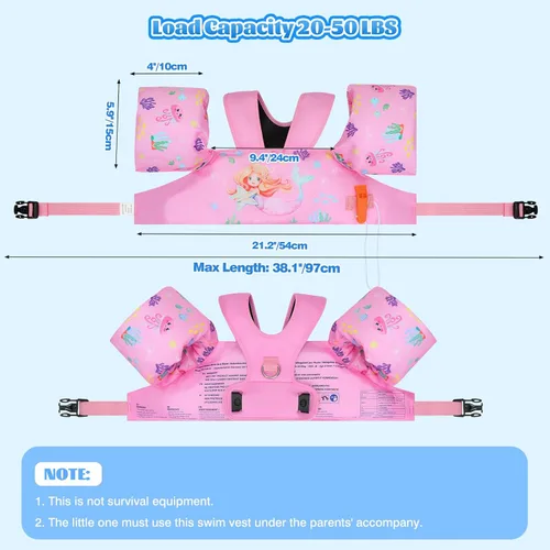 Vista 4 de Moko Banda de natación para niños de 20-30-50 libras, bonito chaleco de natación de dibujos animados para niños pequeños, flotadores de piscina