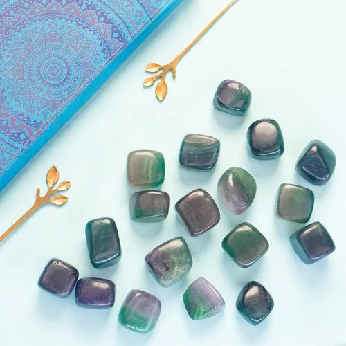 Vista 4 de Juego de 13 piedras y cristales de fluorita múltiple de 800 quilates, para chakras, reiki, piedras pulidas, piedras preciosas y cristales
