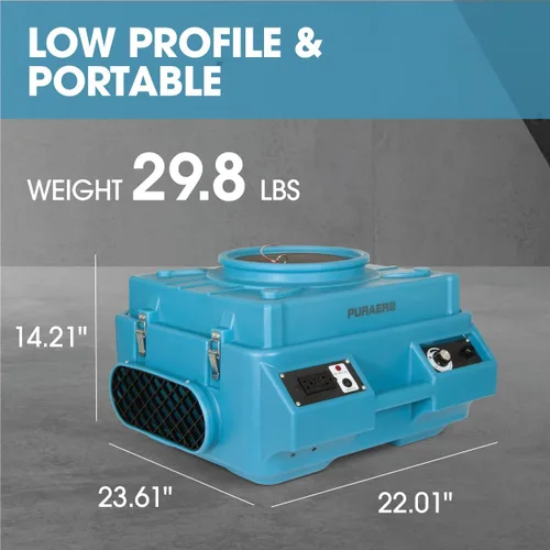 Vista 3 de Depurador de aire HEPA con salidas GFCI para cadena Daisy 1/4 HP, 675 CFM, 2.2A Restauración de daños por agua, salas de cultivo PA-600-HAS
