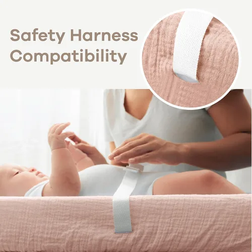 Vista 3 de Comfy Cubs Funda ajustable de muselina para cambiador, suave, transpirable y lavable, 100% algodón para la comodidad del bebé, ajuste universal