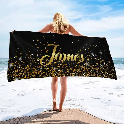 Vista 15 de InterestPrint Toalla de playa personalizada para mujeres y hombres, con texto dorado brillante, color verde, toallas de playa personalizadas