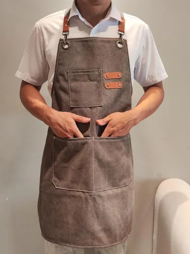 Vista 4 de Chef Aprons with Large Pockets for Women Men, Cotton Canvas Cross Back Water Repellent Work Apron with Adjustable Straps for Size M-XXL (Pink+Grey)