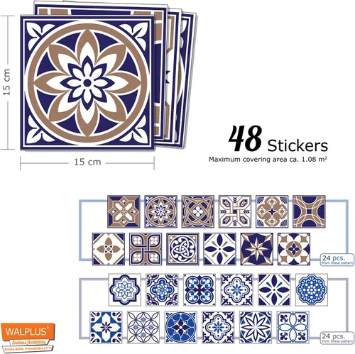 Vista 5 de WALPLUS - Pegatinas para azulejos (48 unidades, 5,91 x 5,91 pulgadas), color azul