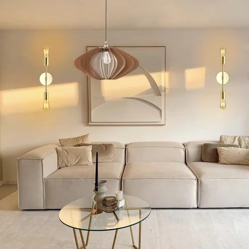 Vista 5 de Moderna lámpara de pared E26 con enchufe dorado cepillado, lámpara de pared de mediados de siglo, iluminación de techo para pasillo, sala de estar 2
