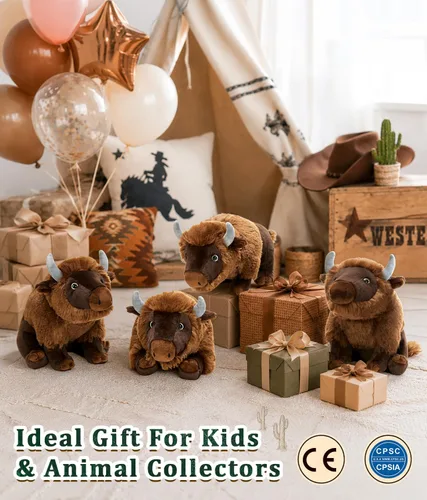 Vista 9 de MorisMos 14 Inch Bison Stuffed Animals, Wildlife Buffalo Plush 4 Brown Bison