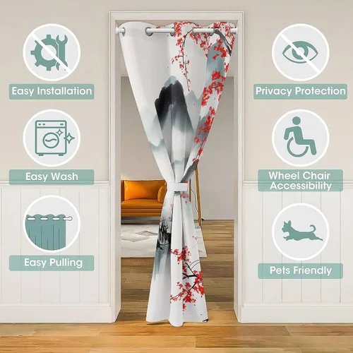 Vista 3 de jejeloiu Cortina de puerta de estilo japonés para puerta, privacidad de 42 x 80 pulgadas, tratamiento de ventana japonés Ukiyoe para decoración