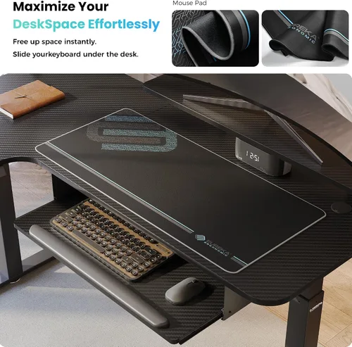 Vista 8 de EUREKA ERGONOMIC Escritorio eléctrico de pie en forma de L de 55 pulgadas, escritorio para juegos de computadora de altura ajustable con bandeja