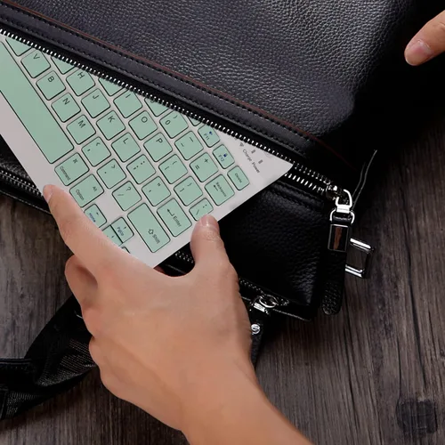 Vista 8 de Juego de teclado y mouse inalámbricos inalámbricos recargables con Bluetooth, teclado compacto y portátil ultrafino para Verde