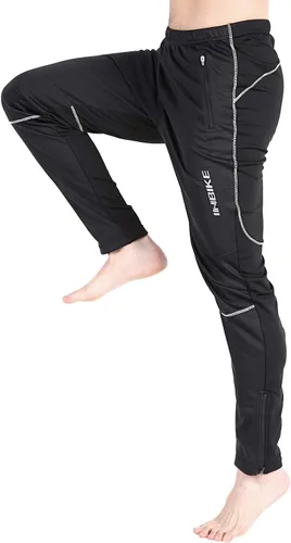 Vista 9 de INBIKE Pantalones de ciclismo para hombre, bicicleta de montaña, bicicleta de montaña, cortavientos con forro polar térmico para invierno