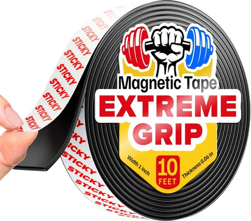 Vista 10 de Cinta magnética súper adhesiva (3.3 pies x 1/2 pulgada / 3.3 ft x 0.5 in) - Tira magnética fuerte con respaldo adhesivo para bricolaje