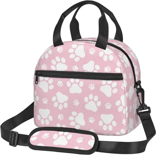 Vista 14 de Perinsto Lindas patas de perro beige bolsa de almuerzo reutilizable aislada bolsa de almuerzo lonchera contenedor con correa ajustable