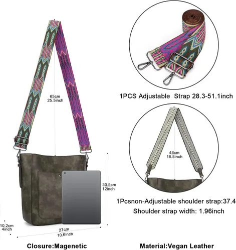 Vista 4 de HKCLUF Bolsos cruzados para mujer, de gran capacidad, con 2 correas de guitarra, de cuero, para mujer