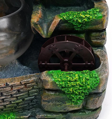 Vista 7 de Cascada Zen de escritorio de 14" con efecto atomizador LED y luces, mini fuente de roca para pecera