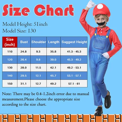 Vista 2 de Lydoesy Upgraded Super Brothers Costume for Kids Halloween Cosplay Jumpsuits with Hat Mustache Eyebrows Gloves