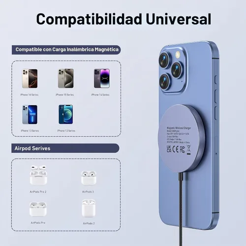 Vista 5 de BENFEI Cargador Inalámbrico Magnético de 15W Compatible con Cargador MagSafe/iPhone 16/16 Pro/16 Plus/16 Pro Max/iPhone 15 Pro Max Plus/iPhone 14 13