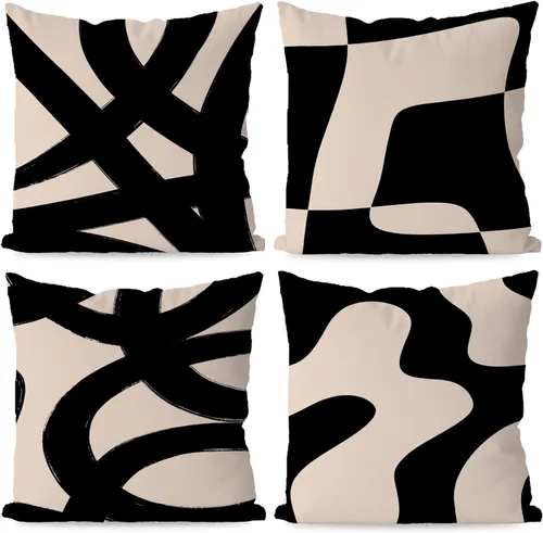 Vista 5 de KEUSPI Fundas de almohada decorativas negras y beige, juego de 4 fundas de almohada negras para sofá, decoración del hogar, estilo boho moderno