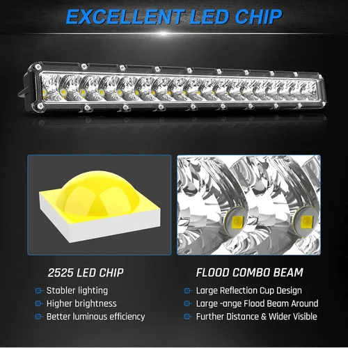 Vista 5 de Autofeel Barra de luz LED de 15 pulgadas – Luz de matrícula de una sola fila de 6000 K 6000 lm de inundación todoterreno y luces antiniebla