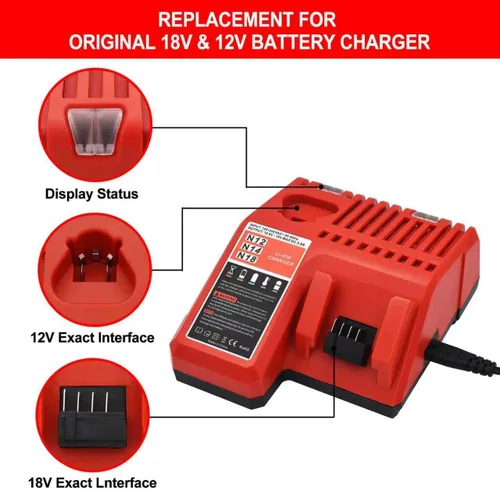 Vista 7 de Worthmah Paquete de 2 baterías de 5.0Ah 18V y cargador de repuesto para batería Milwaukee M18 48-11-1850, compatible con cargador de batería m18