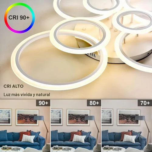 Vista 3 de Lámpara de techo LED moderna de 41 pulgadas con control remoto regulable de 8 anillas, lámpara de techo blanca empotrada para sala de estar